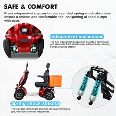 1000W 4-Wheel Heavy Duty Seniors Mobility Scooter 500lb 33 Miles 48V 20Ah 15 mph
