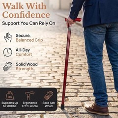 Dr. Watson – Handcrafted Wooden Walking Stick, Walking Cane with Fritz Handle