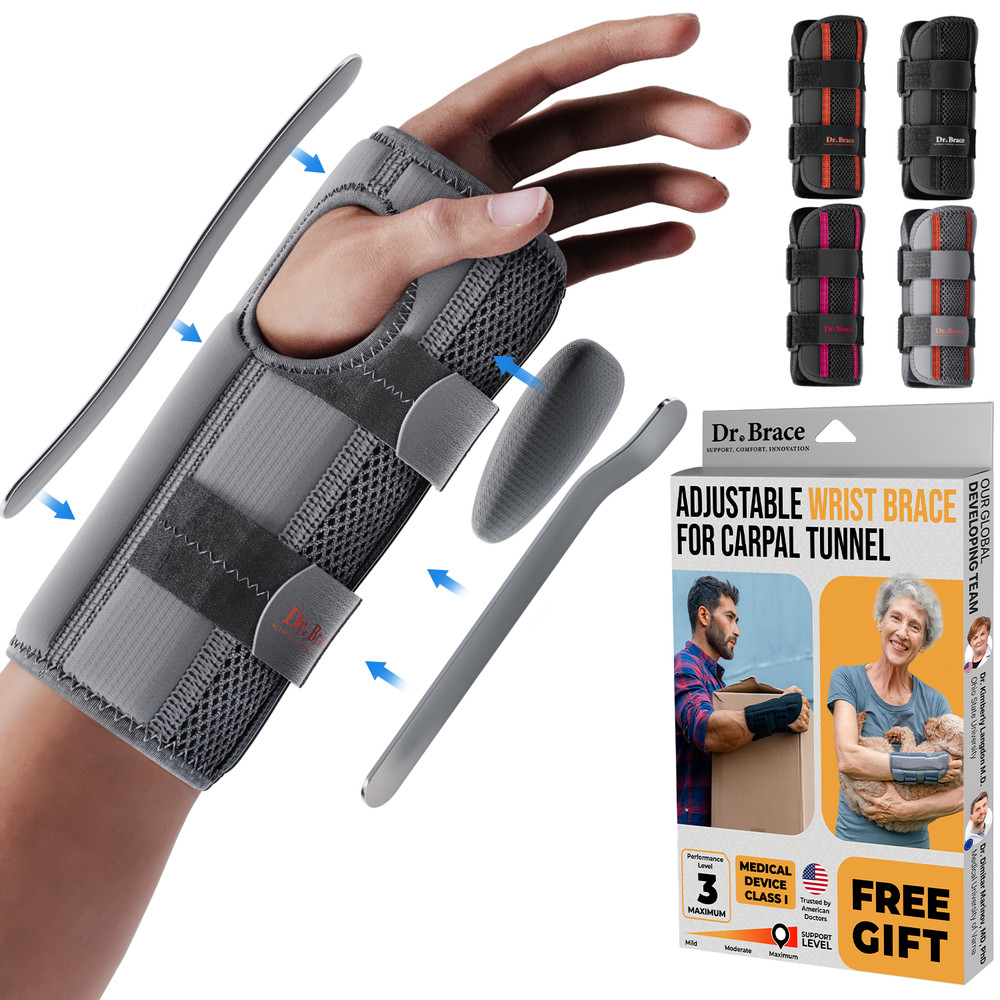 DR. BRACE Adjustable Wrist Brace with Top and Bottom Splints & Cushion
