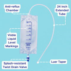 3-Pack 600Ml Clear Nephrostomy Bags, Urine Drainage Bag with 24 Inch Tube and Tw