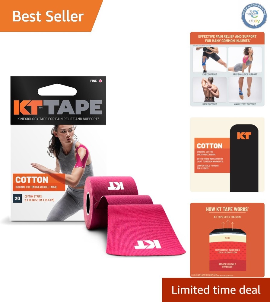 Cotton Kinesiology Tape: 20 Precut Strips, Hypoallergenic, Long-Lasting