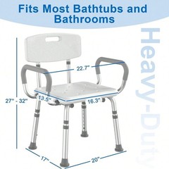 400lbs Heavy Duty Shower Chair w/ Arms & Back Adjustable Medical Bath Seat White