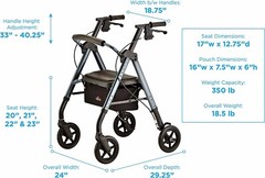 NOVA Star DX Heavy Duty Rollator Walker – Xtra Wide 8″ Wheels, Blue – Open Box