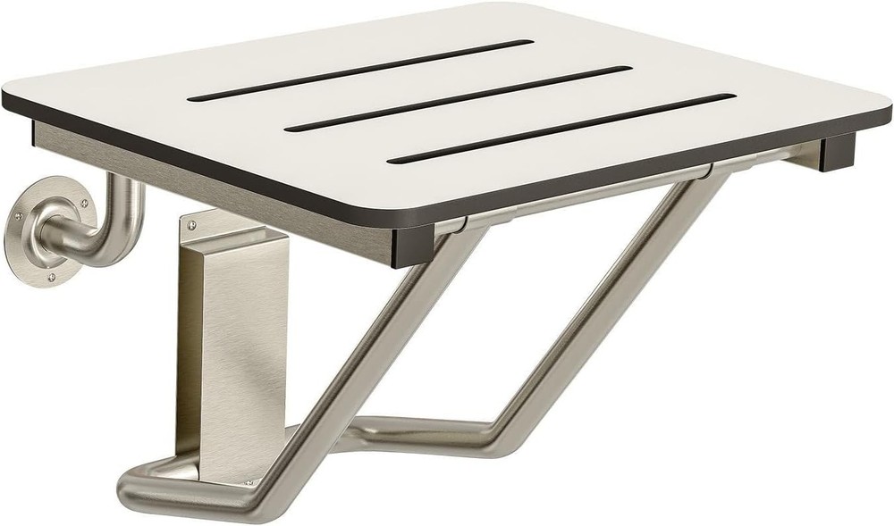 18x16in Wall Mount Folding Shower Seat ADA 400lb White Phenolic