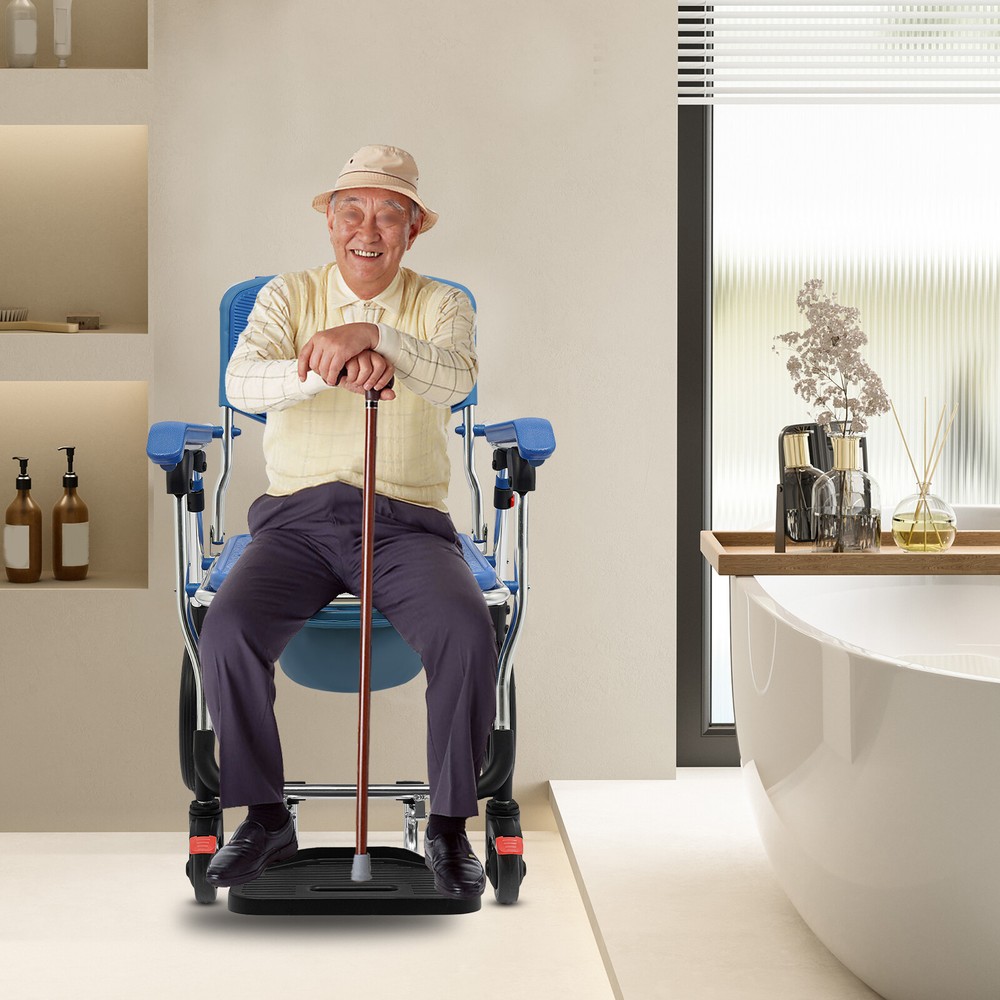 Commode Wheelchair Multifunctional Shower Commode Wheelchair With Armrests Blue