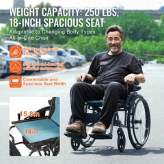 Aluminum Wheelchair 18″ Seat Flip-Back Desk Arms 3-Position 250 lb Capacity