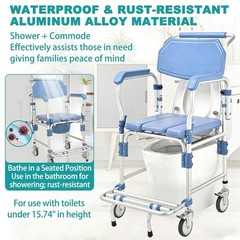 Irtme Bedside Commode Wheelchair with Drop Arms & Lockable Casters, Shower Chair