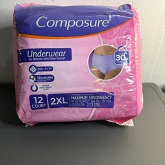 Composure Womens Incontinence Underwear 12 Count 2XL Fits Waist 64-80 inches