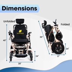 Fold And Travel Auto Recline Lightweight Foldable Electric Power Wheelchair