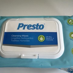 Presto Cleansing Wipes 1 Pack 48 Counts 12×8 In, Alcohol Free, Hypoallergenic