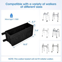 Elegant Foldable Walker Basket – 16.5” x 5.7” with Tipping Prevention Features