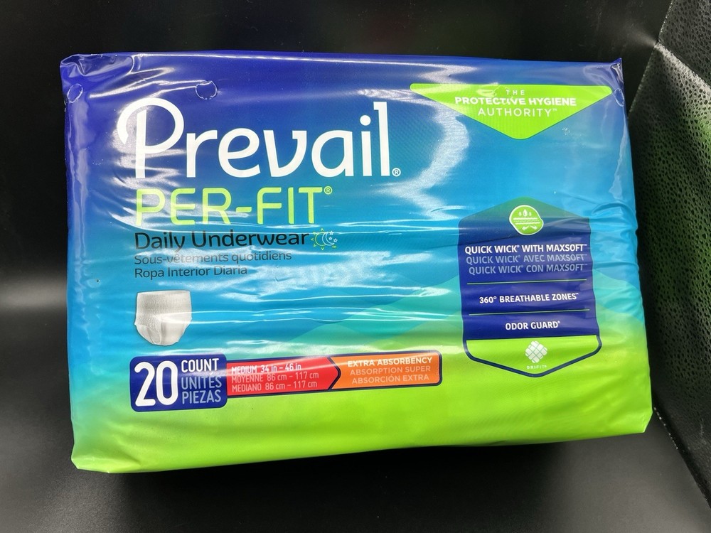 Prevail Adult Men’s Diapers size MEDIUM PER-FIT 20 Count Sealed