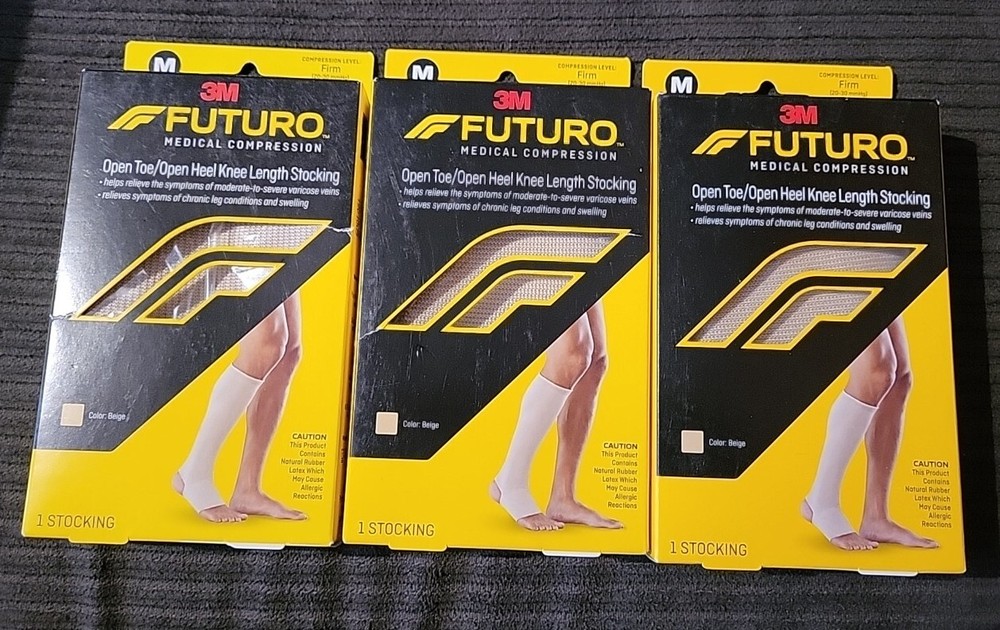 (3) Futuro Open Toe/Open Heel Knee Length Stocking – Size MEDIUM FIRM