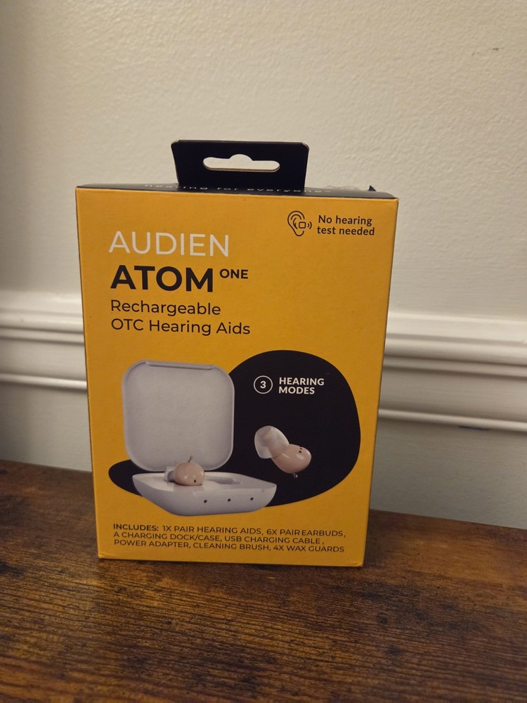 Audien Hearing ATOM One 1 Wireless Rechargeable OTC Hearing Aids Beige Open Box