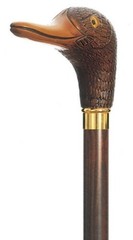 Made in Italy Brown Mallard Duck Head Hardwood Tapered Shaft Walking Cane Stick