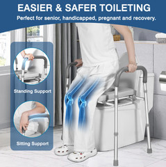 TESOBI Raised Toilet Seat Handles 500lb Adjustable Width Height Gray
