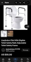 Lianjindun Toilet Rail Adjustable Aluminum Silver Black 2 Handrails 350 lb