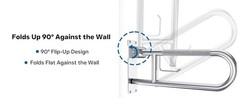 26-Inch Foldable Toilet Grab Bar – 90° Flip-Up Design, Premium 304 Stainless