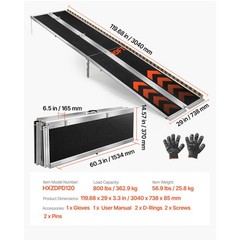 Uimoso 10FT Portable Aluminum Folding Ramp for Wheelchairs, Non-Slip 800lbs Load
