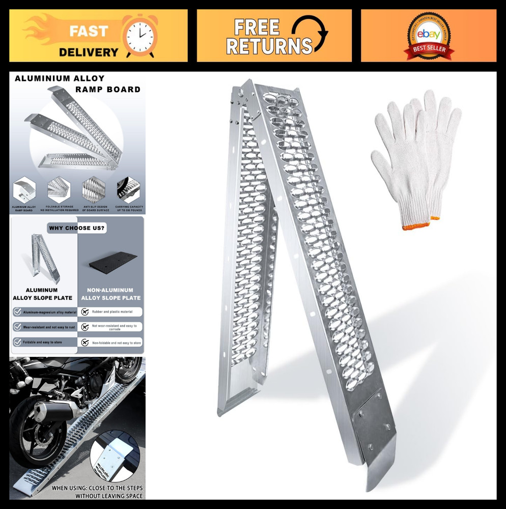 Heavy-Duty 750 Lbs Motorcycle Loading Ramp – 78in Folding Ramp with Straps for A