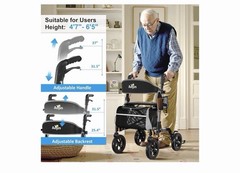 AOJIN All Terrain Rollator Walker Lightweight Foldable 8 In Wheels 300lb Senior.