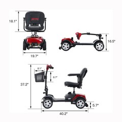 MetroMobility 300W 4-Wheel Folding Mobility Scooter 9″ Tires 300lb LED Rear Susp