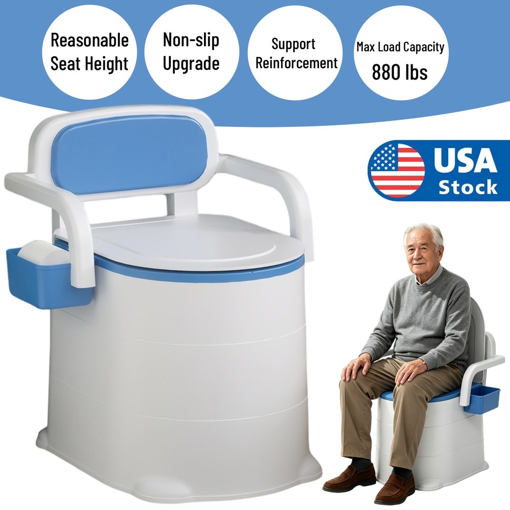 Portable Bedside Commode Toilet Elderly Disabled Commode Chair w/ Armrests 400kg