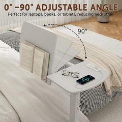 6 In 1 Overbed Table, 32“ Long Hospital Bed Table,Bedside Table (White)