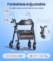 Walkers for Seniors, Z21 Rollator Walker with Seat Supports 350lb, 8″ Big Wheels