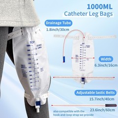 5 Pack 1000mL Catheter Leg Bags for Men and Women,Urinary Drainage Bag with A…