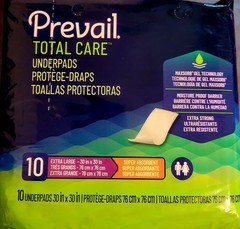 Prevail Total Care Underpad Heavy Absorbency Size XL 30X30″ 10 ct