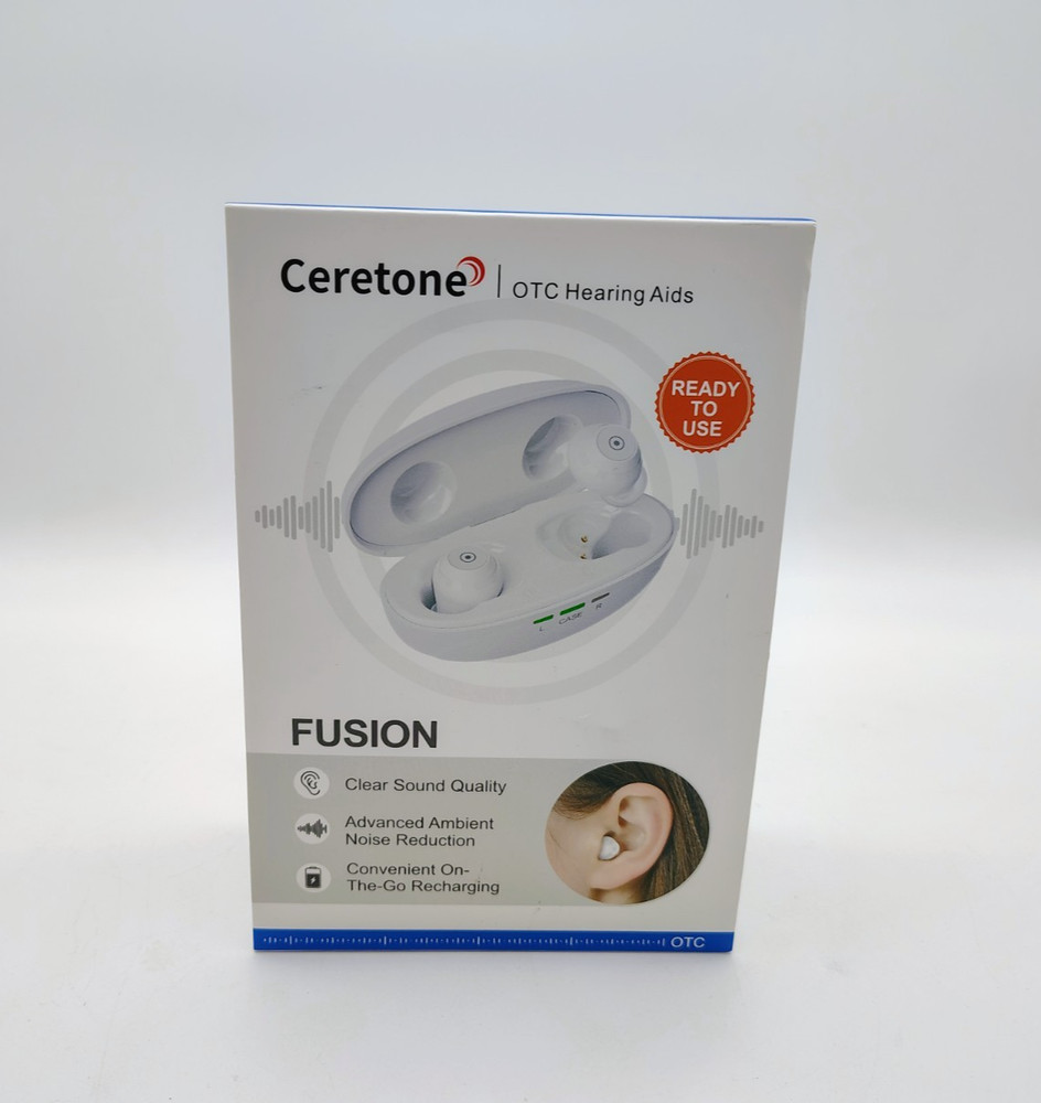 Ceretone Fusion OTC Hearing Aids (CE-A61AT) w/ Charge Case + Cable, Eartips USED