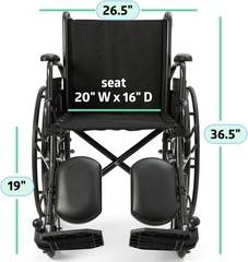 Medline Comfortable Folding Wheelchair with Swing-Back, 20”W x 16”D Seat