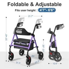 HOMLAND Foldable Rollator Walkers with Seat for Seniors, 350 Pound, Purple