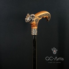 Metal walking stick cane solid brass bronze Ram Skull wooden handle black shaft