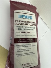 Sage 2% Chlorhexidine Gluconate Cloth PreOp Prep 3 Sealed Packs Total Six Cloths