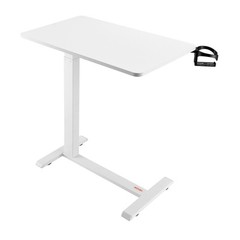 Overbed Table Mobile Bed Side Desk with 4 Hidden Wheels Cup Holder White