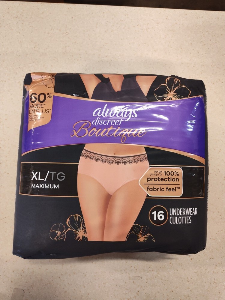 Always Discreet Boutique Incontinence Underwear, Peach – Size XL – 16 count NEW