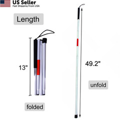Baitaihem Folding Blind Cane Reflective Red Pack of 1, White,Red