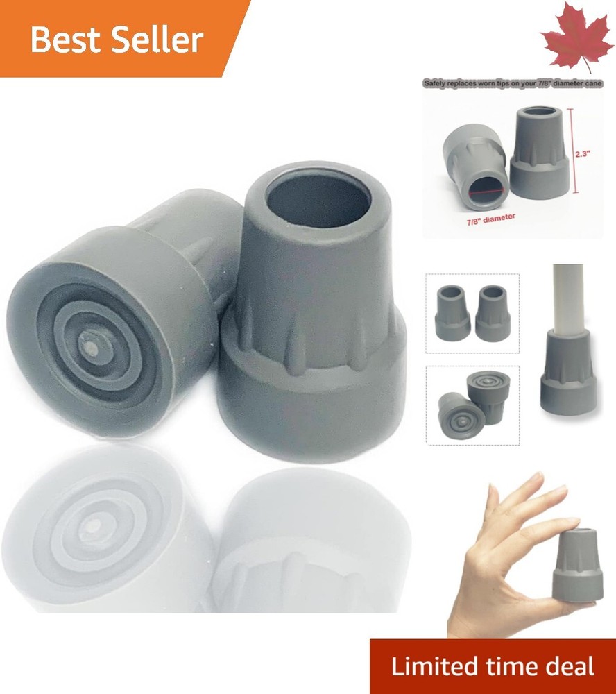 Non-Slip Crutch Tips – Durable TPR Material – Easy Installation – 7/8 Inch, Gray