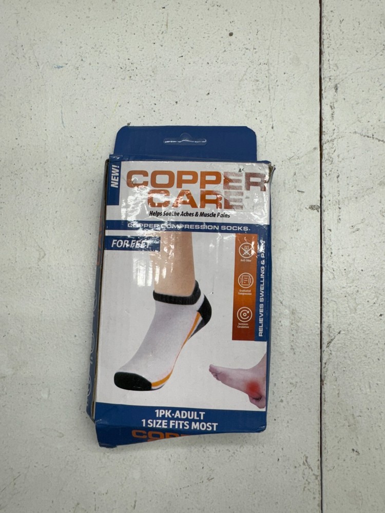 Copper Care 1 Pair White Black Compression Ankle Socks Adults One Size