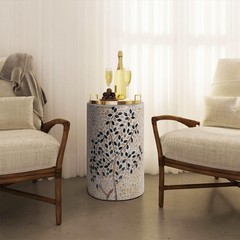 Pemar Mother Of Pearl Cylinder Drum End Table Nacre Side Stool Round Accent