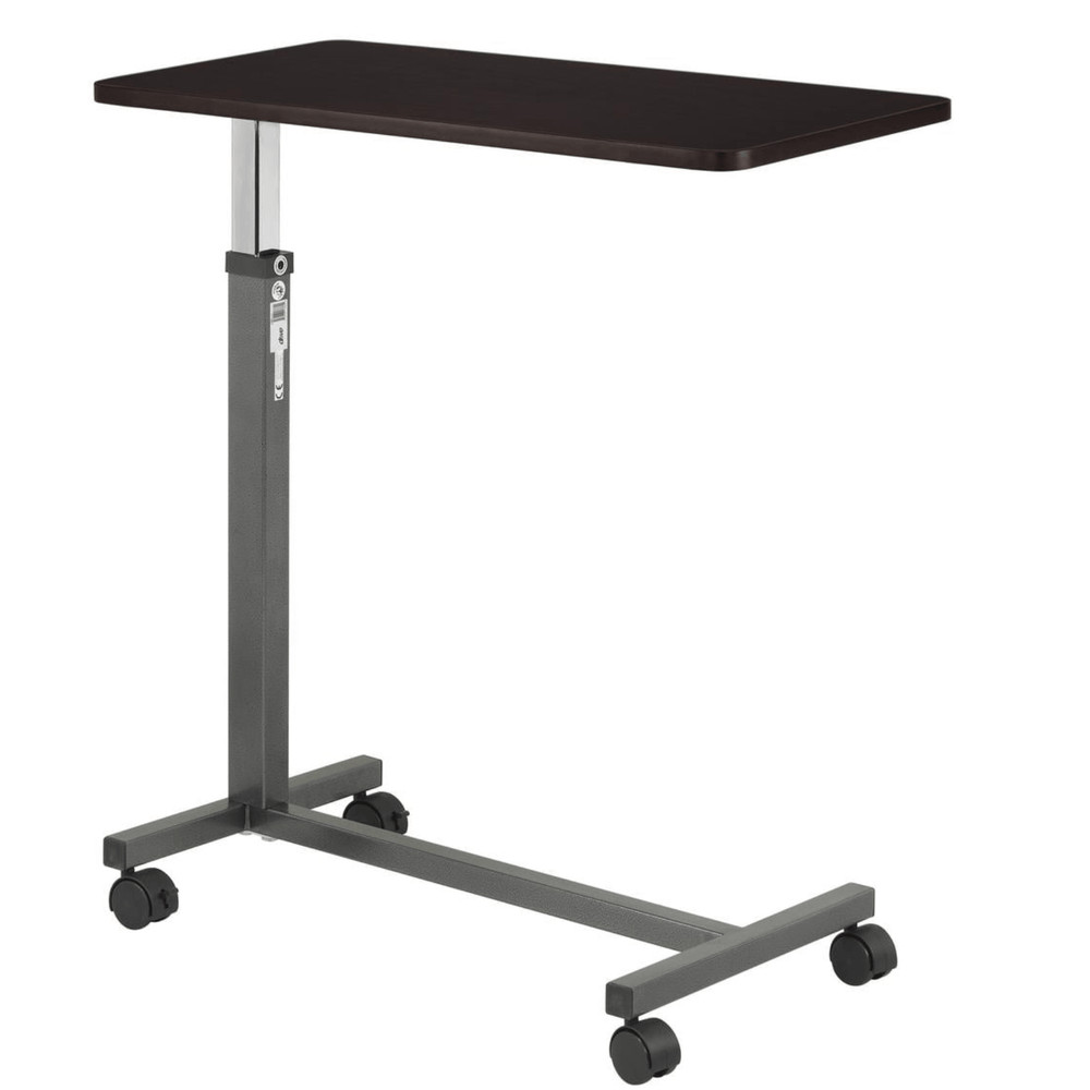 Drive Medical Adjustable Overbed Table Silver Vein Finish Non-Tilt Rolling Cart