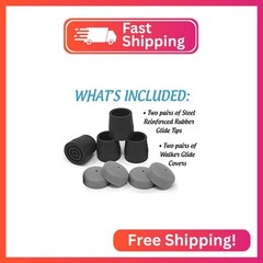 Bundle: Top Glides Steel-Reinforced 1 1/8″ Rubber Tips and Glide Covers (Black/G