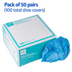 Spunbond Polypropylene Nonskid Shoe Covers, Blue, Regular/Large, Serged Seam, Bo