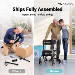 Helavo Ultra-Compact Travel Walker with Seat, Fully Assembled, 300lbs
