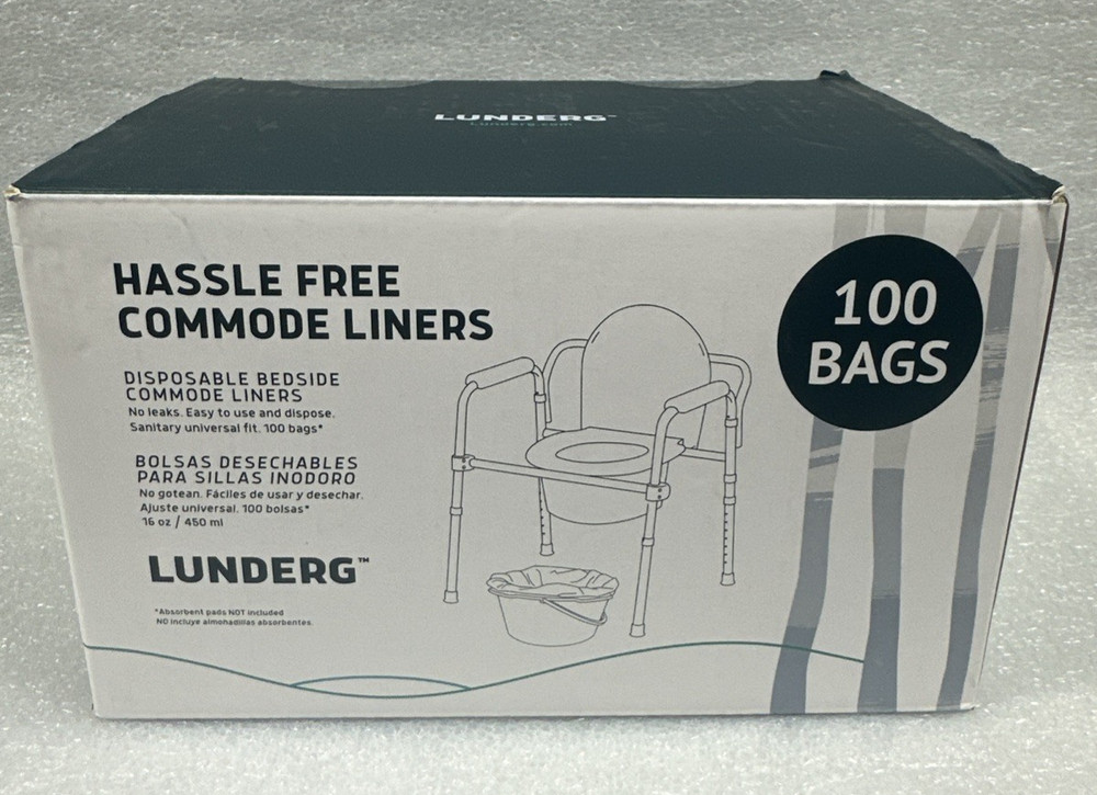 Lunderg Hassle Free Commode Liners – Value Pack 100 Count Universal Fit -NIB