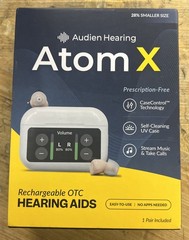 AUDIEN HEARING ATOM X RECHARGEABLE OTC HEARING AIDS BRAND NEW BLUETOOTH (0880)