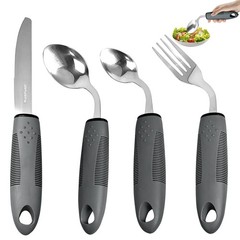 Weighted Adaptive Utensils, 4-Pcs Utensils for Hand Tremors Silver