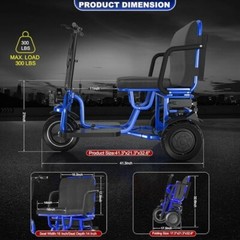 700W 3-Wheel Foldable Senior Mobility Scooter 20Miles 15mph W/O Airplane Battery